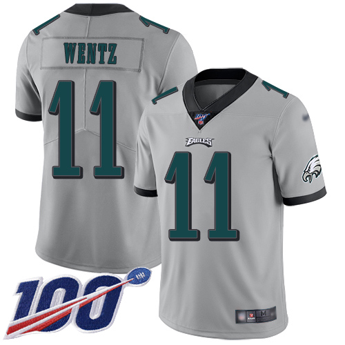 Men Philadelphia Eagles #11 Carson Wentz Limited Silver Inverted Legend NFL Jersey 100th Season Football->women nfl jersey->Women Jersey